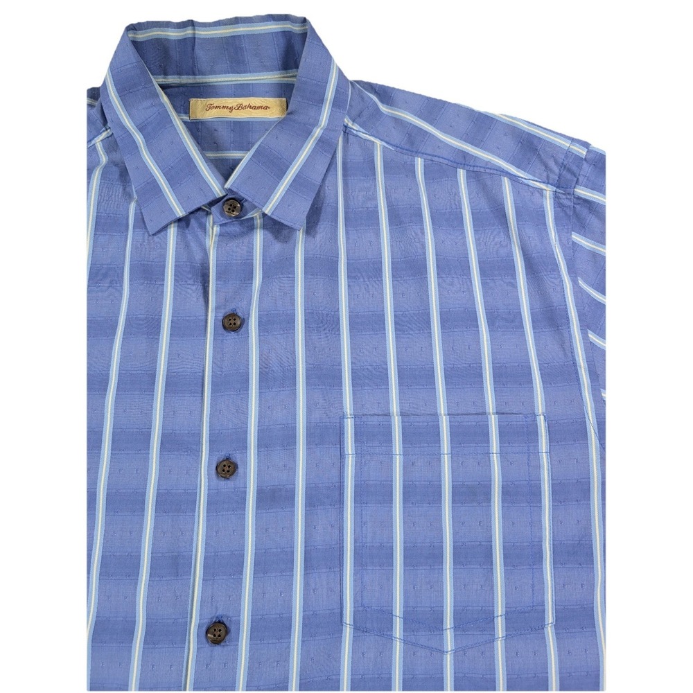 Tommy Bahama Shirt Mens Large Blue Striped Cotton Silk Long Sleeve Button - Picture 4 of 12
